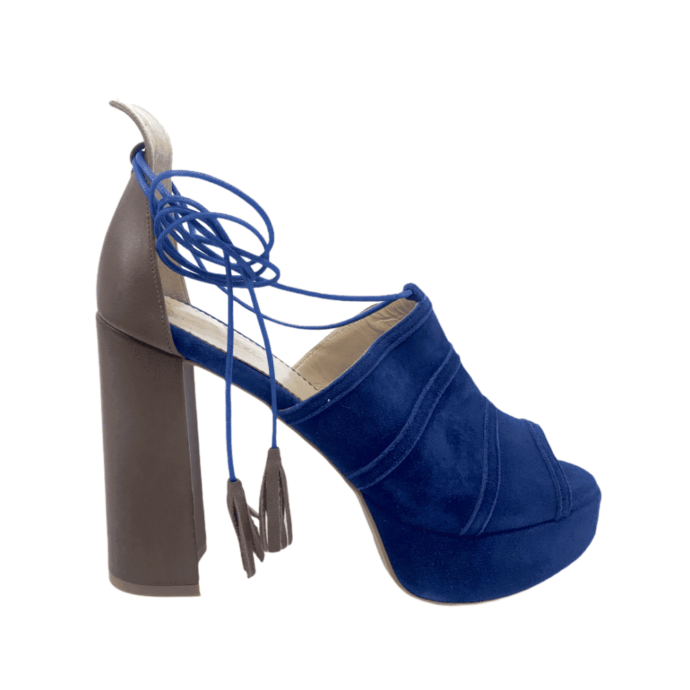 Leather block-heels with square heel & blue laces (229Ν) Bazaar