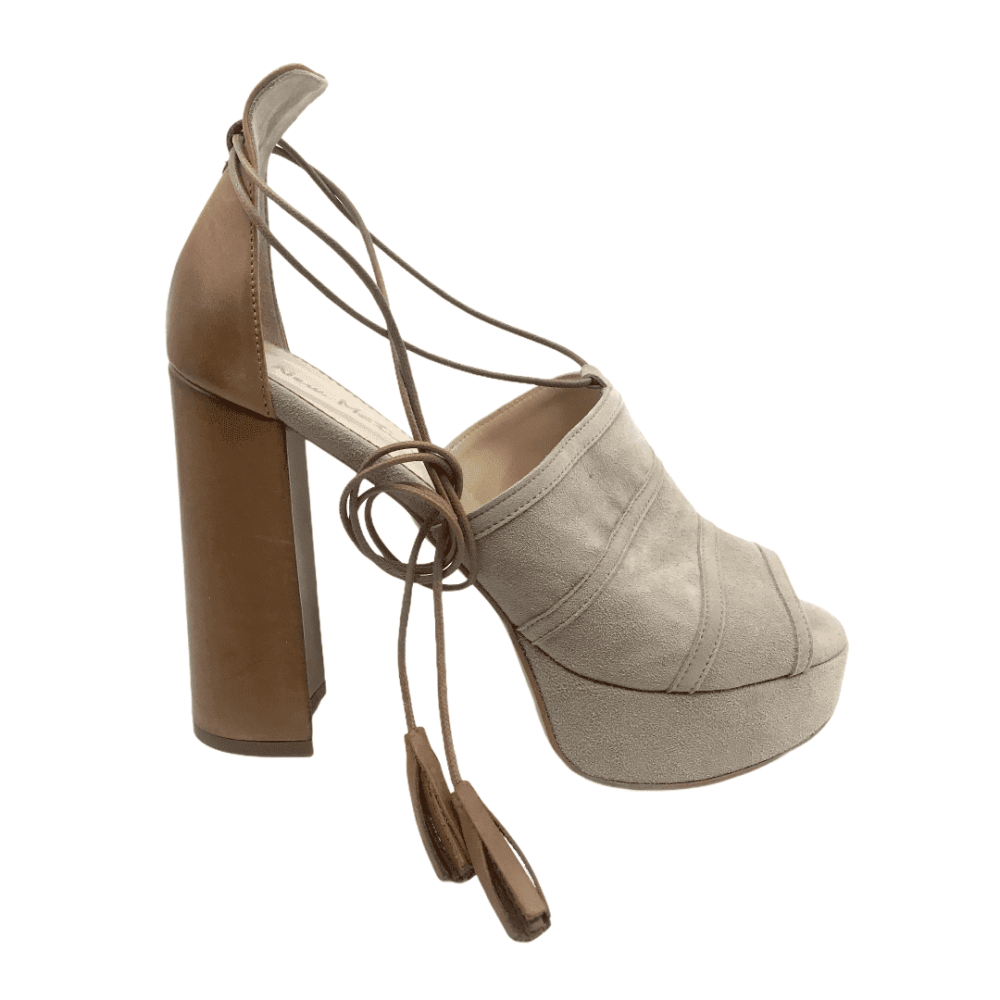 Leather block-heels with square heel & beige laces (229) Bazaar
